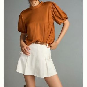 Anthropologie Mock-Neck Puff-Sleeve Blouse